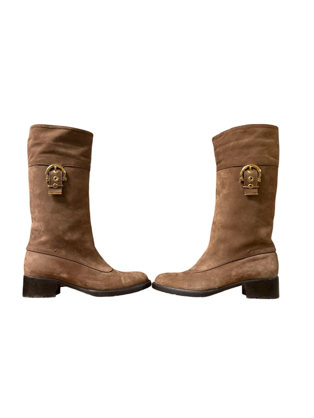 Salvatore Ferragamo Boots Womens Size 8.5 Brown Suede Shearling Mid Calf Vintage